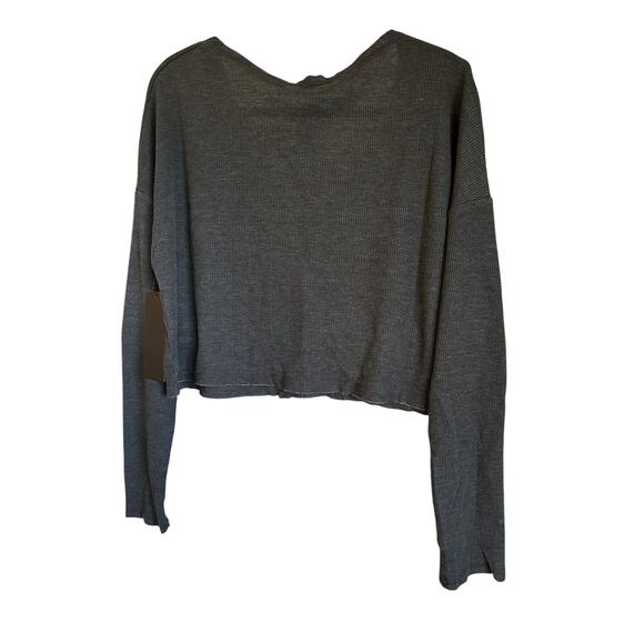 NWT Mono B Cropped Long Sleeve Waffle Knit Top, Gray - L - Picture 2 of 3